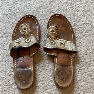 Jack Rogers Gold and Brown Sandals with Whipstitch Detail